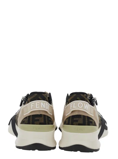 Fendi Beige Leather Sneakers With Ff Motif In Brown