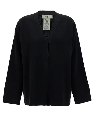 Fendi Black Reversible Cardigan With Jacquard Ff Motif In Knit Woman