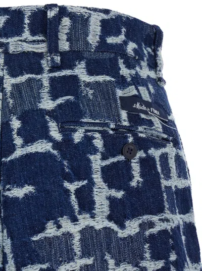 Fendi Ff Jacquard Denim Shorts In Blue