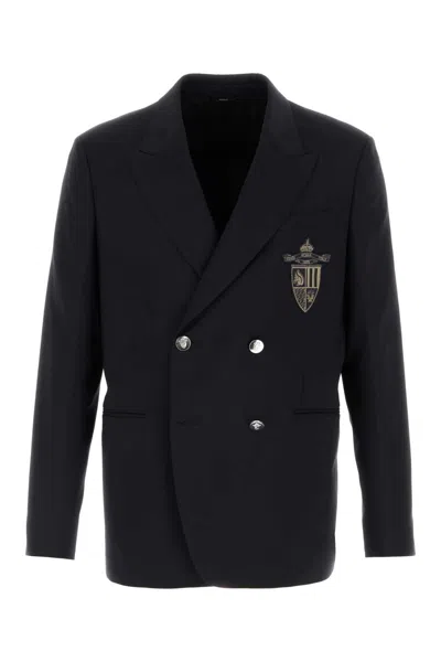 Fendi Straight-cut Double Breasted Wool Jacket Clothing In Black
