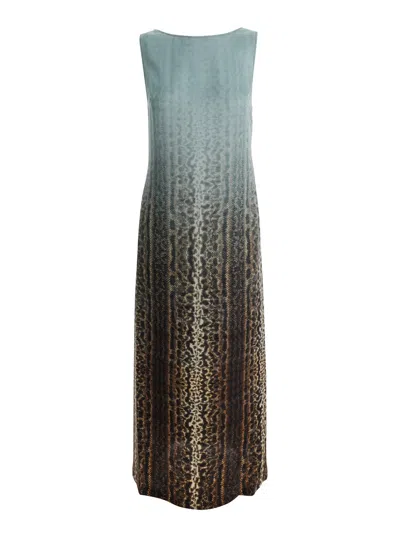Fendi Silk Midi Dress With Gradient Design In Multicolor