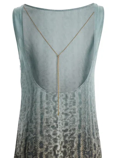 Fendi Silk Midi Dress With Gradient Design In Multicolor