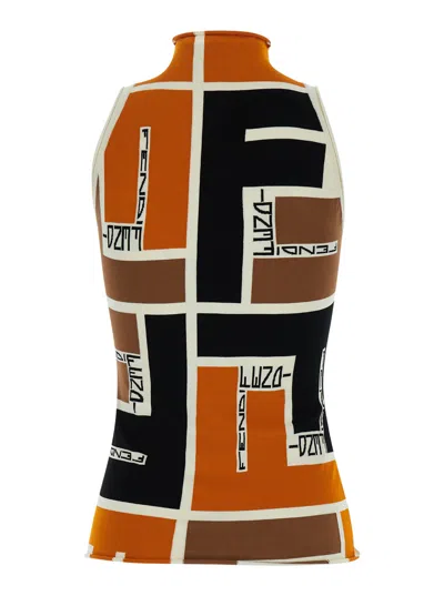 Fendi Women Printed Turtle-neck Top In Black