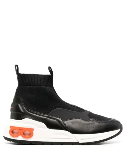 Ferragamo Cosma Gancini Leather Sock Sneaker In Black