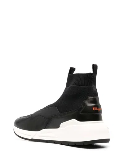 Ferragamo Cosma Gancini Leather Sock Sneaker In Black