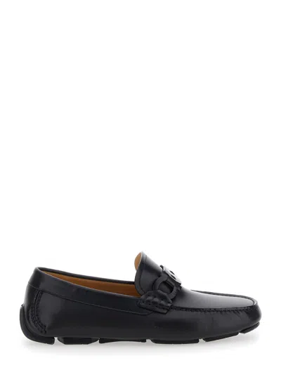 Ferragamo Black Loafers With Ganicini Plaque On The Front