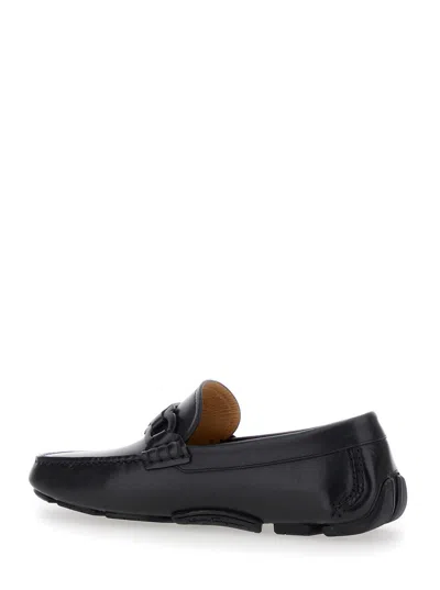 Ferragamo Black Loafers With Ganicini Plaque On The Front