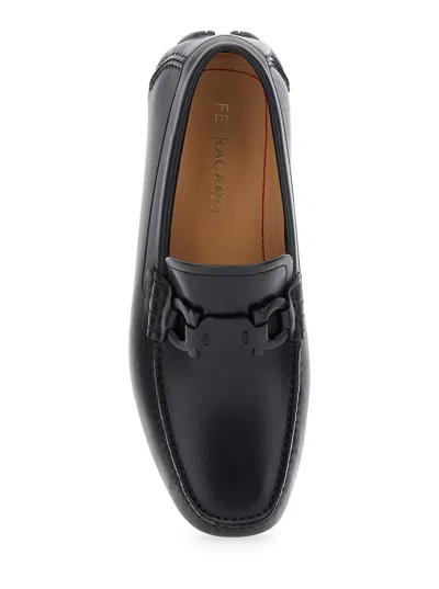 Ferragamo Black Loafers With Ganicini Plaque On The Front