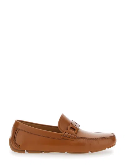 Ferragamo Brown Loafers With Ganicini Plaque On The Front