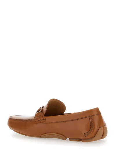 Ferragamo Brown Loafers With Ganicini Plaque On The Front