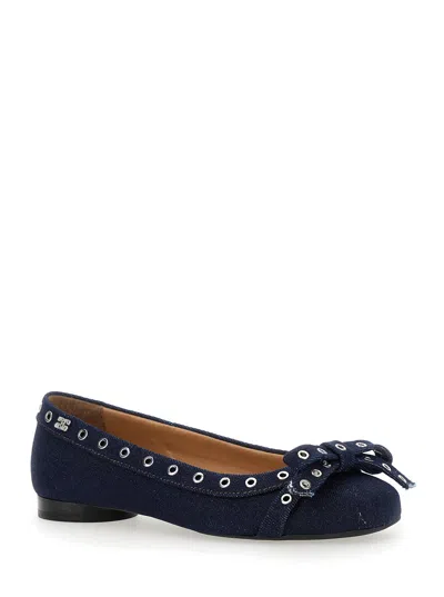 Ganni Blu Navy Ballerina Flats Embellished With Silver Studs In Multicolor