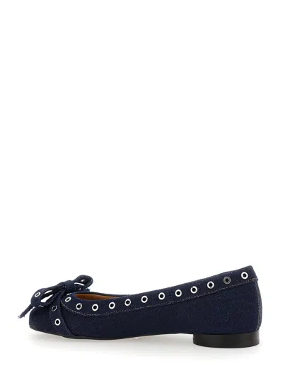 Ganni Blu Navy Ballerina Flats Embellished With Silver Studs In Multicolor