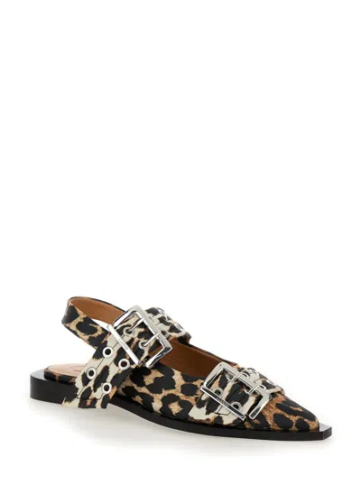 Ganni Feminine Fabric Slingback Pumps In Animal Print