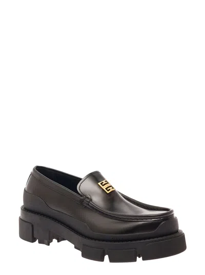 Givenchy Leather Terra Loafers With Front Monogram In Black