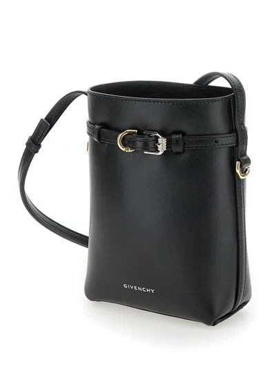 Givenchy Voyou Black Crossbody Bag With Laminated Logo And Buckle In Leather Woman In Black