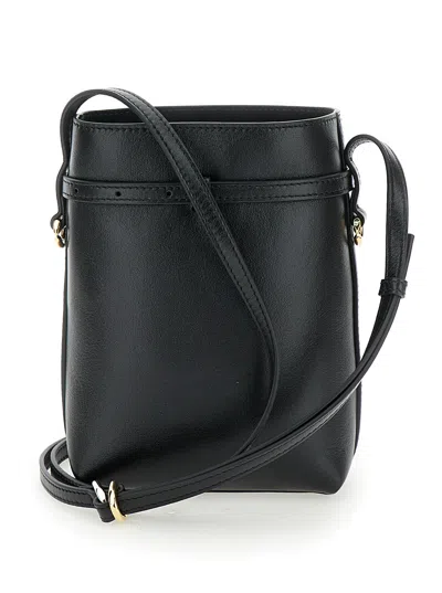 Givenchy Voyou Black Crossbody Bag With Laminated Logo And Buckle In Leather Woman In Black