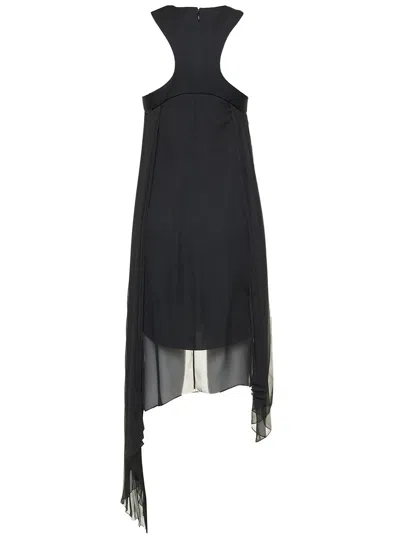 Givenchy Black Pleated Dress With Asymmetrical Bottom In Multicolor