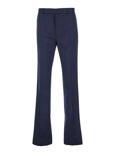 Givenchy Blue Flared Pants With High Waist In Wool Man In Multi
