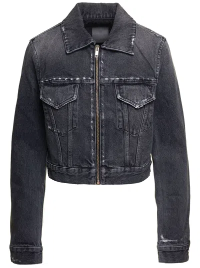 Givenchy Distressed-effect Zipped Denim Jacket In Multicolor
