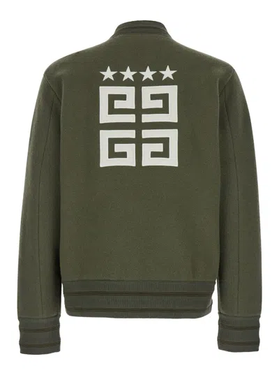 Givenchy Green Sweatshirt With Bomber Collar And 4g Logo In Wool Man