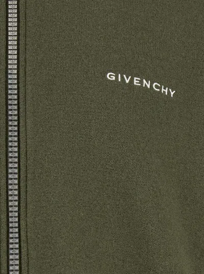 Givenchy Green Sweatshirt With Bomber Collar And 4g Logo In Wool Man
