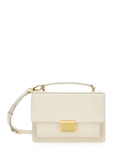 Golden Goose 'venezia' White Handbag With Lettering Logo And Clasp Closure In Leather Woman In White