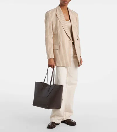 Brunello Cucinelli Geometric Design Leather Tote Bag With Structured Silhouette In Brown