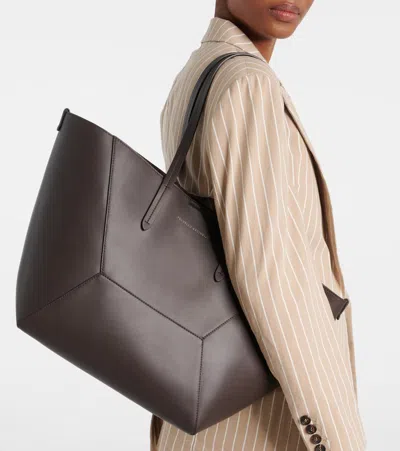 Brunello Cucinelli Geometric Design Leather Tote Bag With Structured Silhouette In Brown