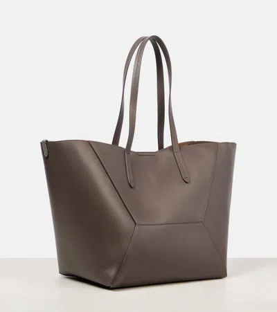 Brunello Cucinelli Geometric Design Leather Tote Bag With Structured Silhouette In Brown