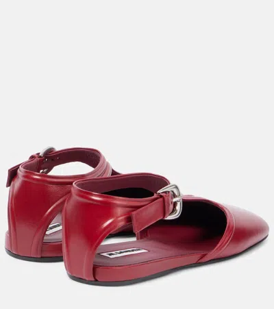 Jil Sander Mary Jane Flats In Red