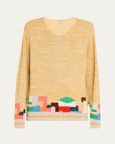 Bode Swatch Abstract Knit Sweater In Peach Cream