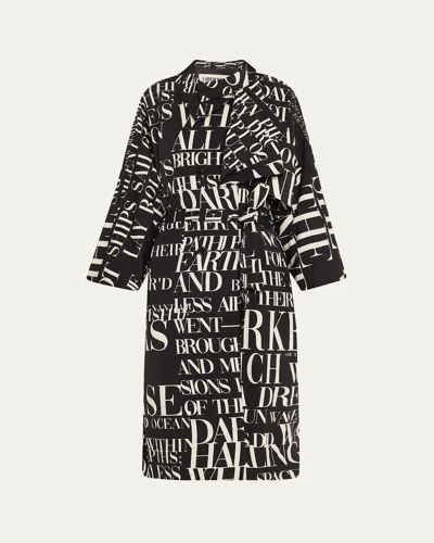 Libertine New Wave Poem Noir-print Long Trench Coat In Blkcr