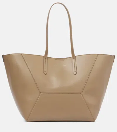 Brunello Cucinelli Beige Tote Bag With Logo Lettering On The Front And Geometric Panels Design In Leather Woman In Green