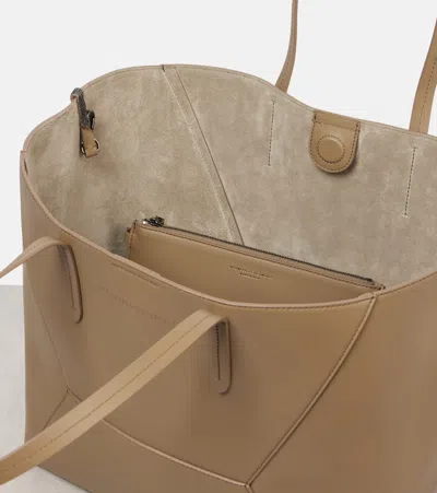 Brunello Cucinelli Beige Tote Bag With Logo Lettering On The Front And Geometric Panels Design In Leather Woman In Green