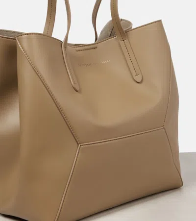 Brunello Cucinelli Beige Tote Bag With Logo Lettering On The Front And Geometric Panels Design In Leather Woman In Green