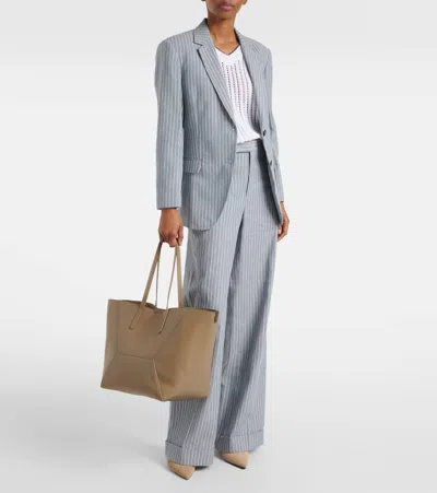 Brunello Cucinelli Beige Tote Bag With Logo Lettering On The Front And Geometric Panels Design In Leather Woman In Green