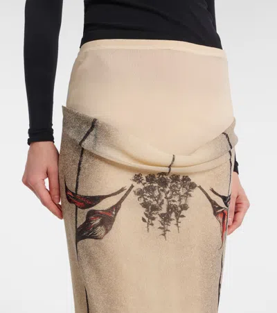 Jean Paul Gaultier Mesh Skirt Double Layer Printed Tattoo Rose & Bird In Multicoloured