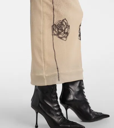 Jean Paul Gaultier Mesh Skirt Double Layer Printed Tattoo Rose & Bird In Multicoloured