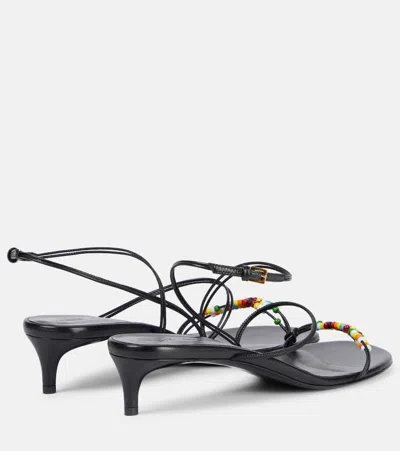 Khaite Loop Beaded Leather Sandals In Black