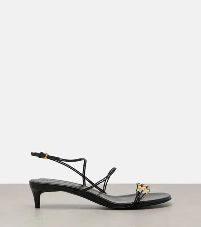 Khaite Loop Beaded Leather Sandals In Black