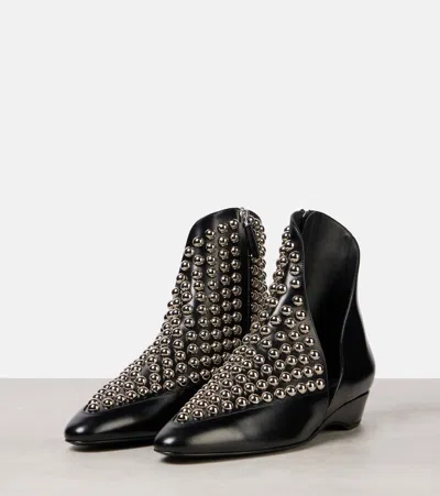 Alaïa Studded Leather Ankle Booties In Grey