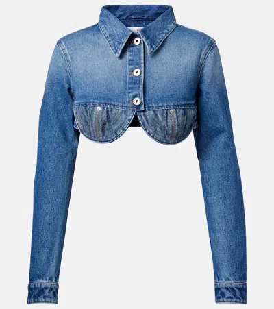 Jean Paul Gaultier Denim Cropped Jacket With Topstitching Details On Cups In Blue