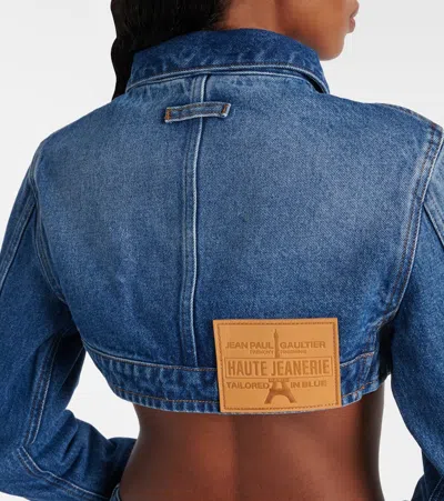 Jean Paul Gaultier Denim Cropped Jacket With Topstitching Details On Cups In Blue