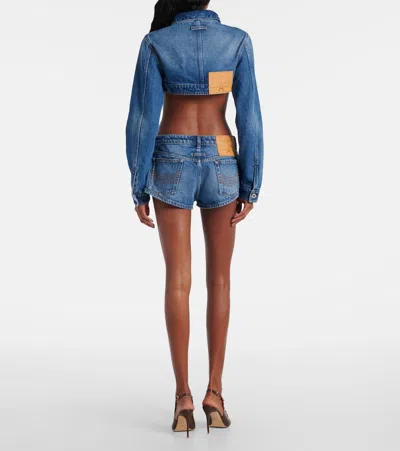 Jean Paul Gaultier Denim Cropped Jacket With Topstitching Details On Cups In Blue