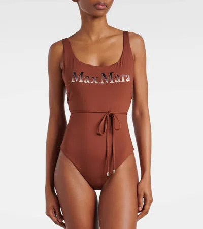 Max Mara Carisma Belted Swimsuit In Brown