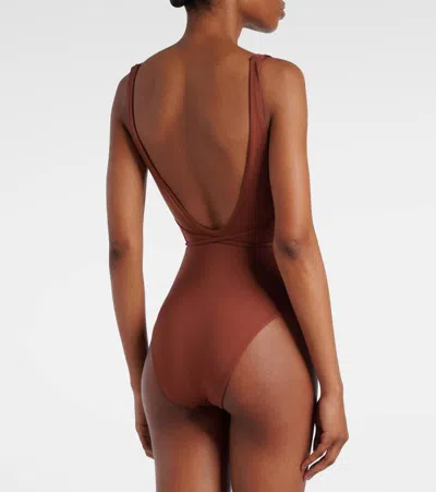 Max Mara Carisma Belted Swimsuit In Brown