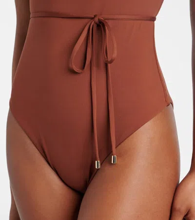 Max Mara Carisma Belted Swimsuit In Brown