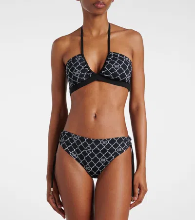 Max Mara Anna Printed Halterneck Bikini Top In Black