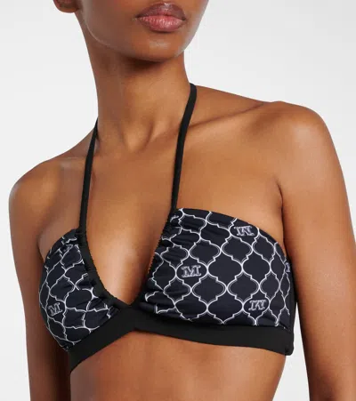 Max Mara Anna Printed Halterneck Bikini Top In Black
