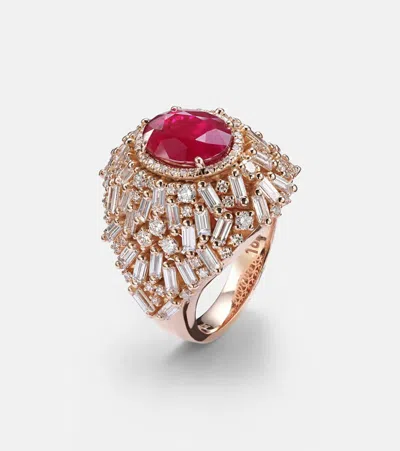 Suzanne Kalan Dome 18kt Rose Gold Ring With Ruby And Diamonds In Gold